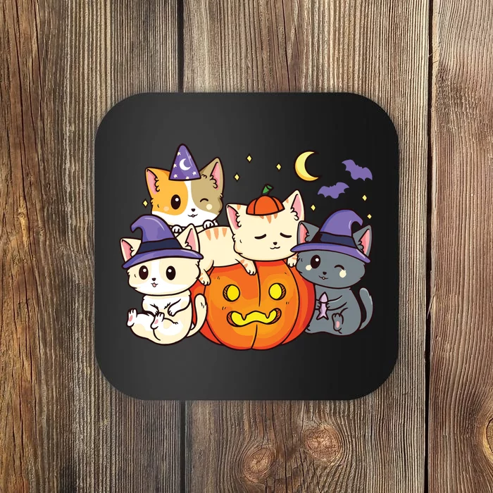 Halloween Cats Anime Cat Kawaii Neko Pumpkin Cat Lover Witch Coaster