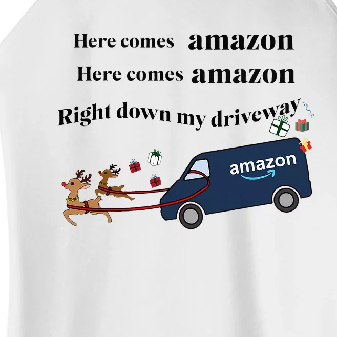 Here Comes Amazon Christmas Funny Women’s Perfect Tri Rocker Tank