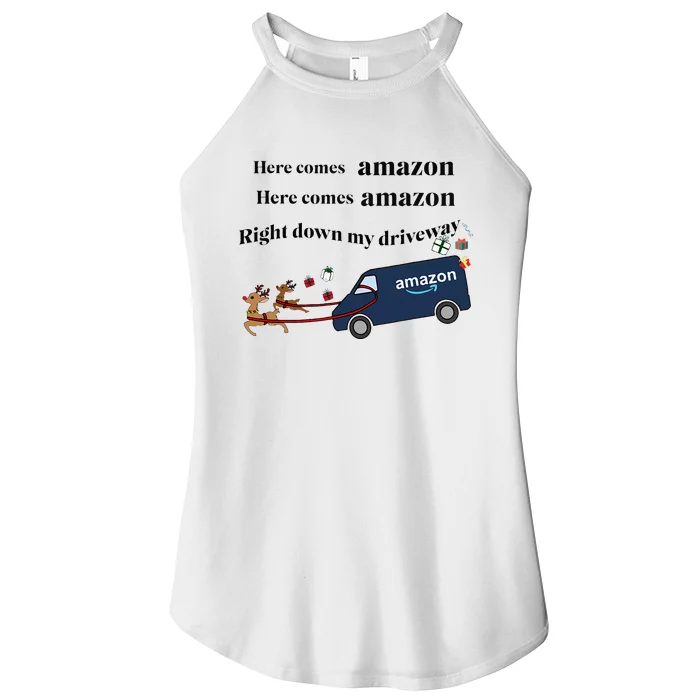 Here Comes Amazon Christmas Funny Women’s Perfect Tri Rocker Tank