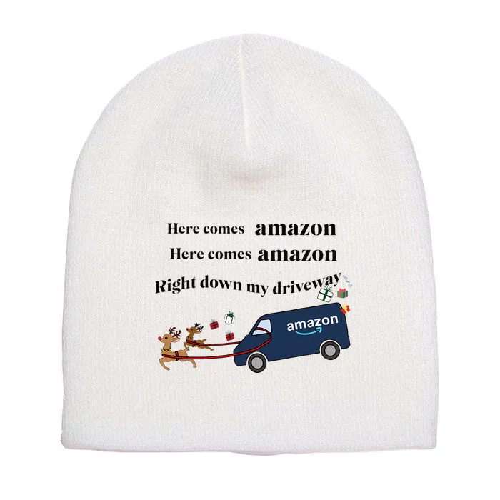 Here Comes Amazon Christmas Funny Short Acrylic Beanie