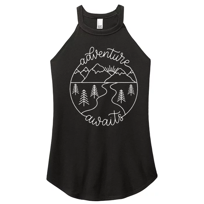 Happy Camper Adventure Awaits Summer Vacation Gift For Women’s Perfect Tri Rocker Tank