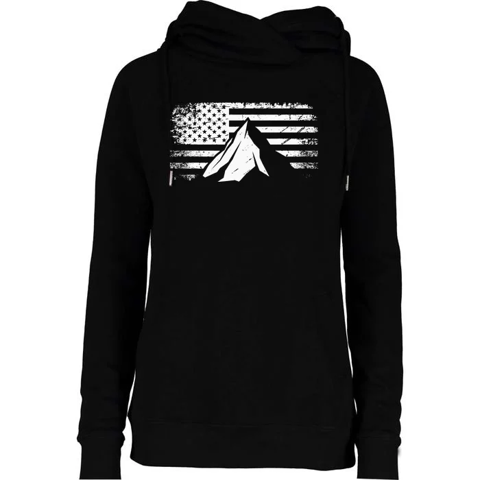 Hiking Camping American Flag Outdoor Camping Womens Funnel Neck Pullover Hood