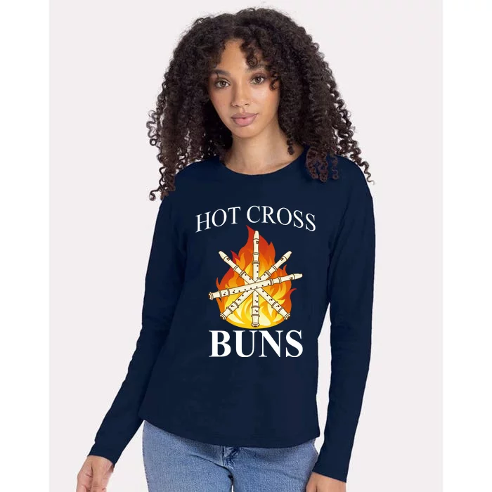 Hot Cross Buns Metal Rock Womens Cotton Relaxed Long Sleeve T-Shirt