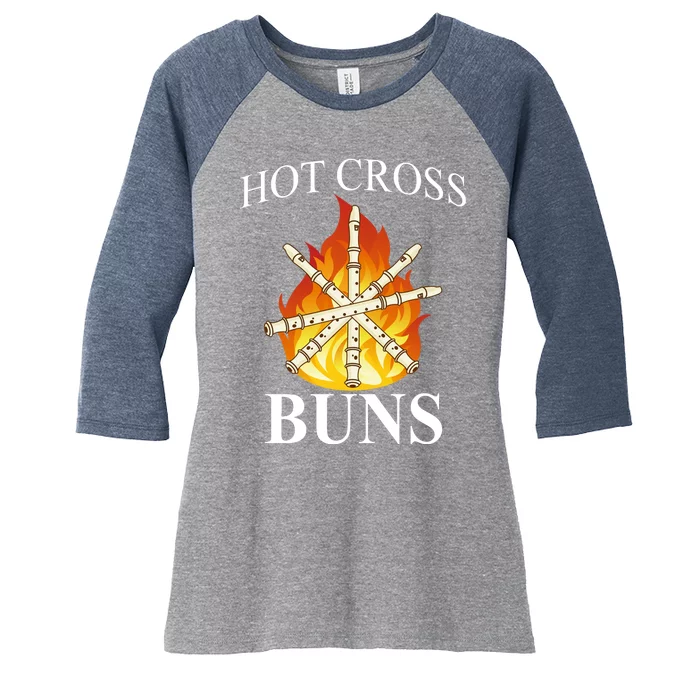 Hot Cross Buns Metal Rock Women's Tri-Blend 3/4-Sleeve Raglan Shirt