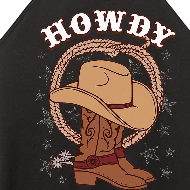 Howdy Cowboy Boots Hat Funny Rodeo Country Western Texas Women’s Perfect Tri Rocker Tank