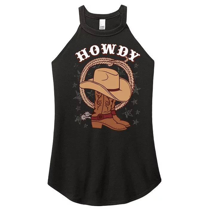 Howdy Cowboy Boots Hat Funny Rodeo Country Western Texas Women’s Perfect Tri Rocker Tank