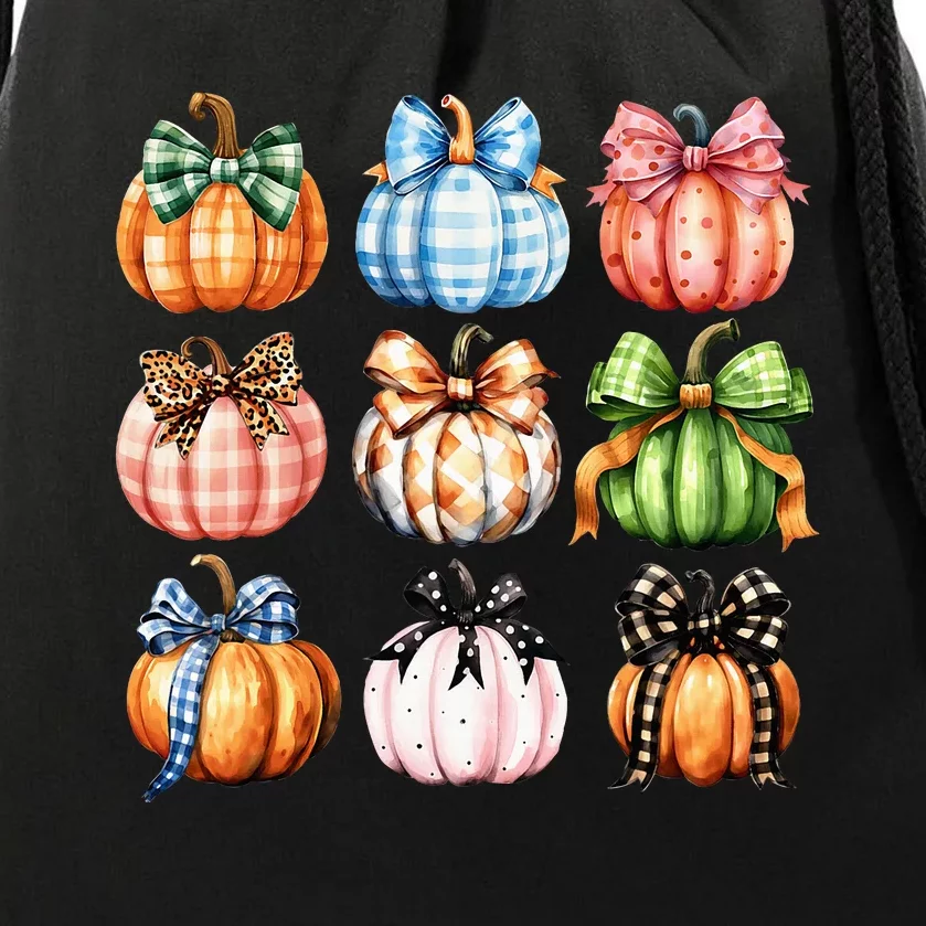 Halloween Coquette Bow Pumpkin Autumn Thanksgiving Drawstring Bag