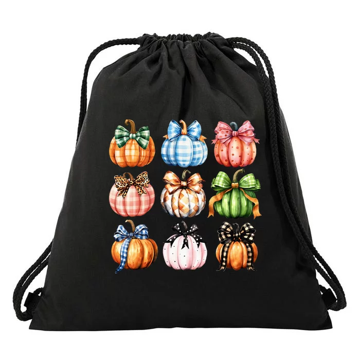 Halloween Coquette Bow Pumpkin Autumn Thanksgiving Drawstring Bag