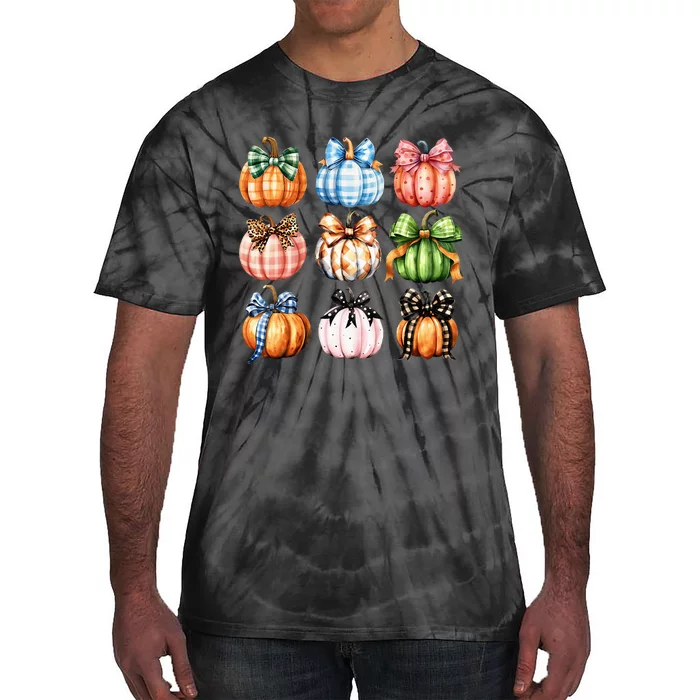 Halloween Coquette Bow Pumpkin Autumn Thanksgiving Tie-Dye T-Shirt