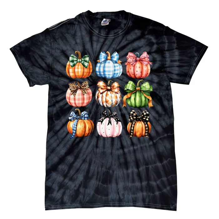 Halloween Coquette Bow Pumpkin Autumn Thanksgiving Tie-Dye T-Shirt