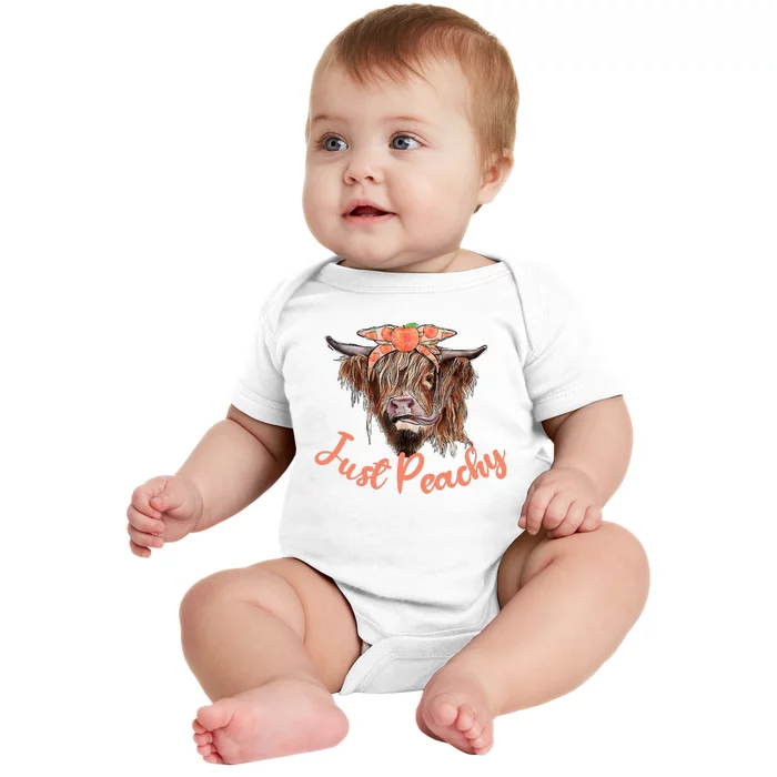 Highland Cow Bandana Just Peachy Western Country Peach Lover Baby Bodysuit