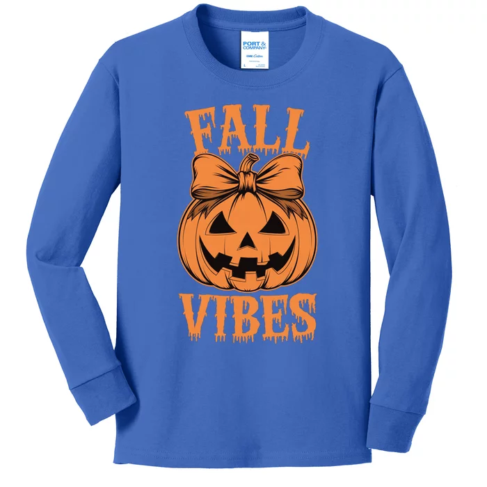 Halloween Coquette Bow Pumpkin Fall Vibes Spooky Mama Great Gift Kids Long Sleeve Shirt