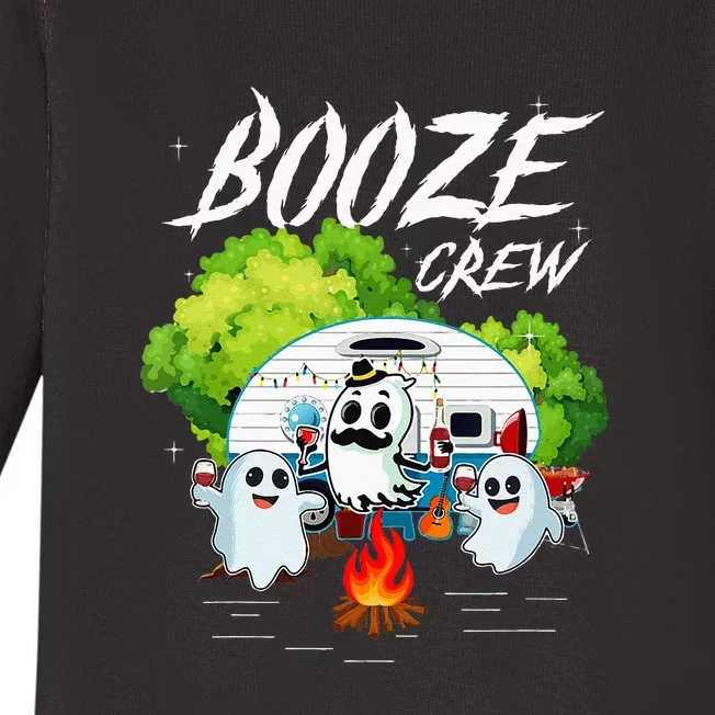 Halloween Camping Booze Crew Campfire Party Wine Gift Idea Baby Long Sleeve Bodysuit