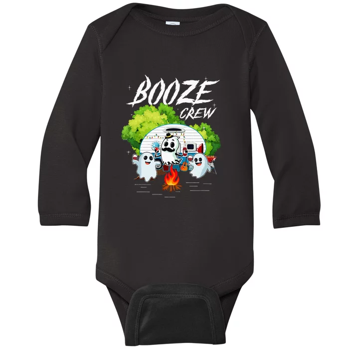 Halloween Camping Booze Crew Campfire Party Wine Gift Idea Baby Long Sleeve Bodysuit