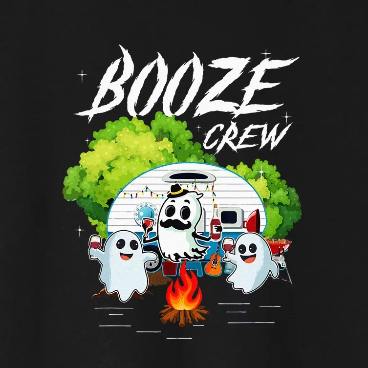 Halloween Camping Booze Crew Campfire Party Wine Gift Idea Women's Crop Top Tee