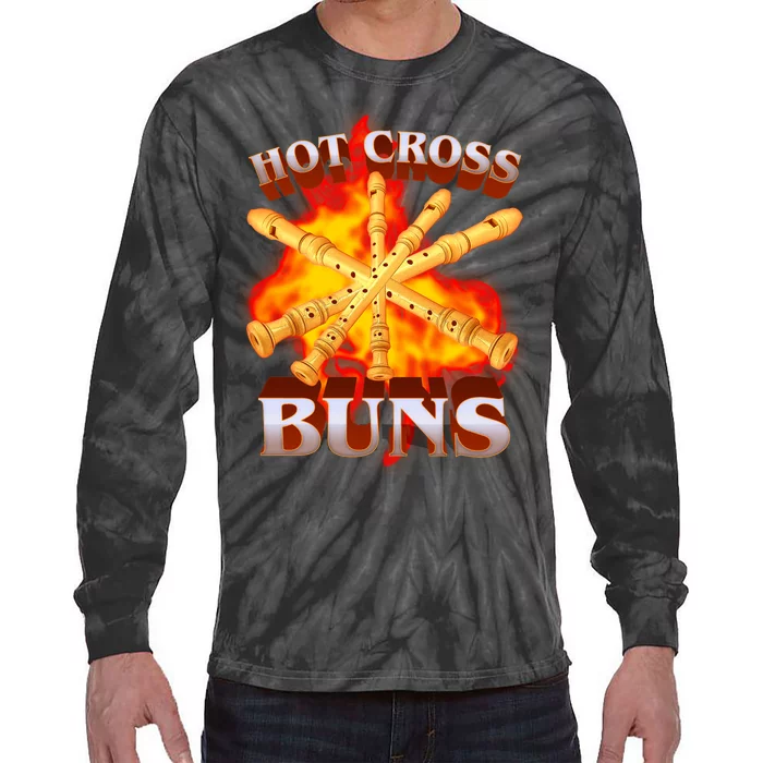 Hot Cross Buns Fire Recorder Flute Tie-Dye Long Sleeve Shirt