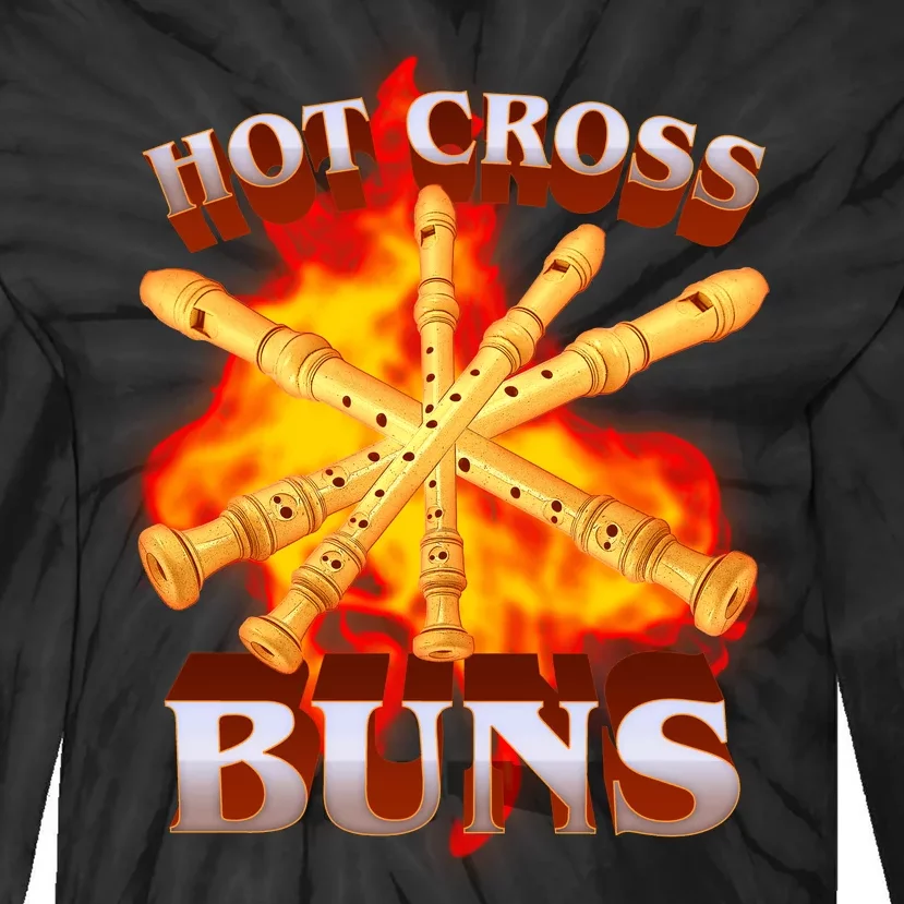 Hot Cross Buns Fire Recorder Flute Tie-Dye Long Sleeve Shirt