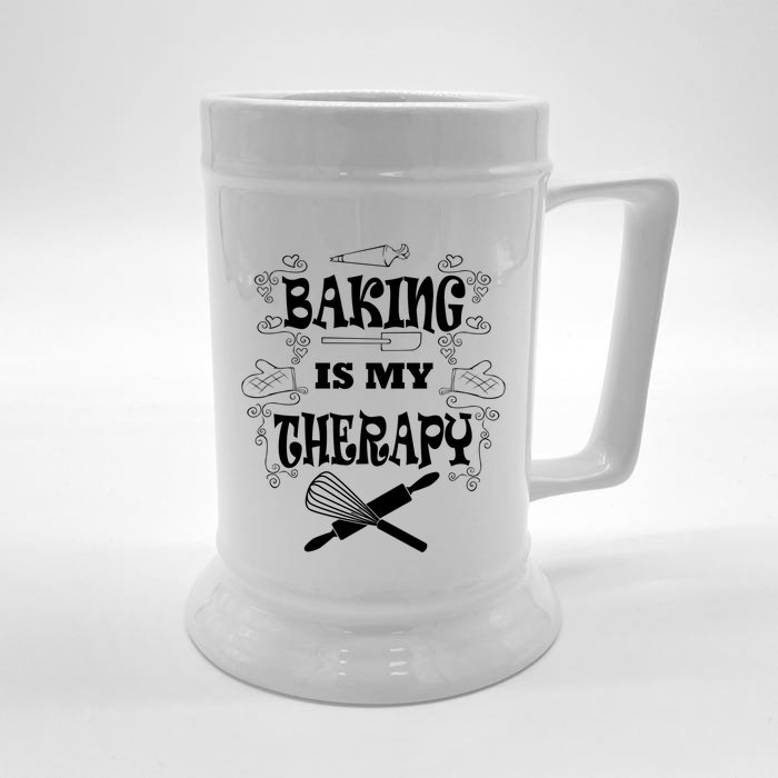 Hobby Chef Baking Is My Therapy Baker Funny Gift Front & Back Beer Stein