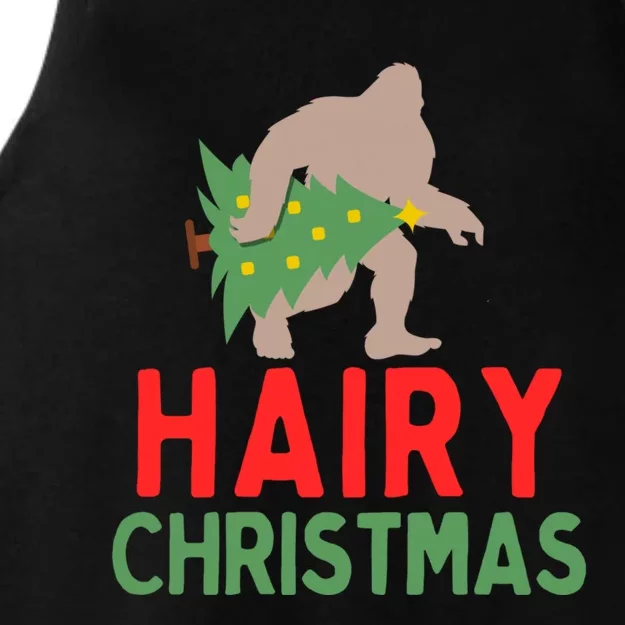 Hairy Christmas Big Foot Sasquatch Holding Tree Gift Ladies Tri-Blend Wicking Tank