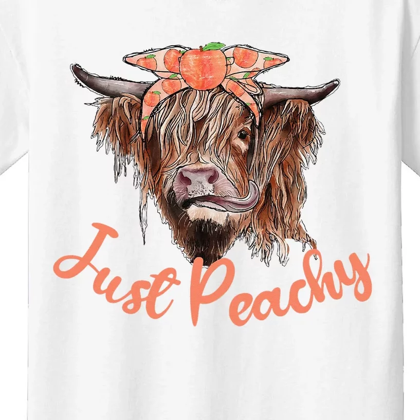 Highland Cow Bandana Just Peachy Western Country Peach Lover Kids T-Shirt