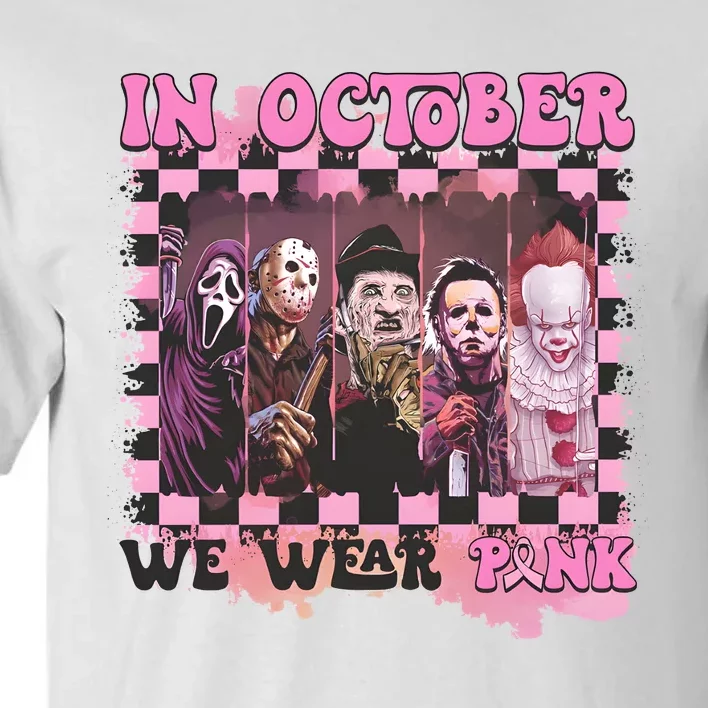 Horror Characters Breast Cancer Awareness Halloween Spooky Vibes Tall T-Shirt