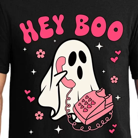 Hey Cute Boo Halloween Funny Little Ghost With Pink Phone Great Gift Pajama Set