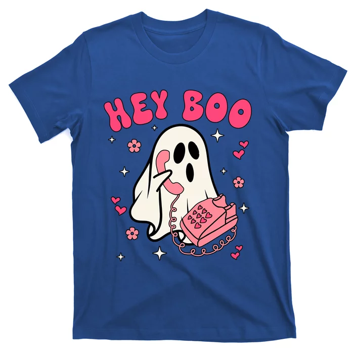 Hey Cute Boo Halloween Funny Little Ghost With Pink Phone Great Gift T-Shirt