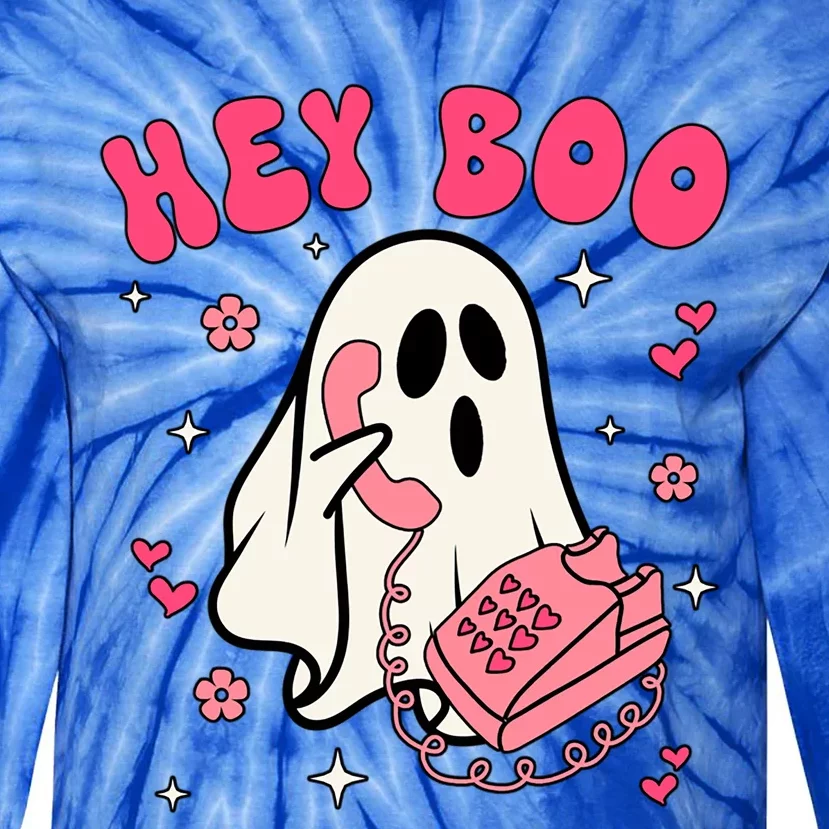 Hey Cute Boo Halloween Funny Little Ghost With Pink Phone Great Gift Tie-Dye Long Sleeve Shirt