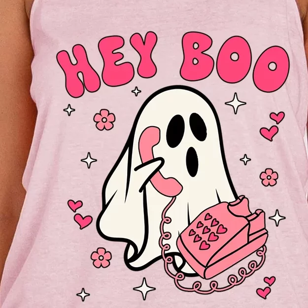 Hey Cute Boo Halloween Funny Little Ghost With Pink Phone Great Gift Women's Knotted Racerback Tank