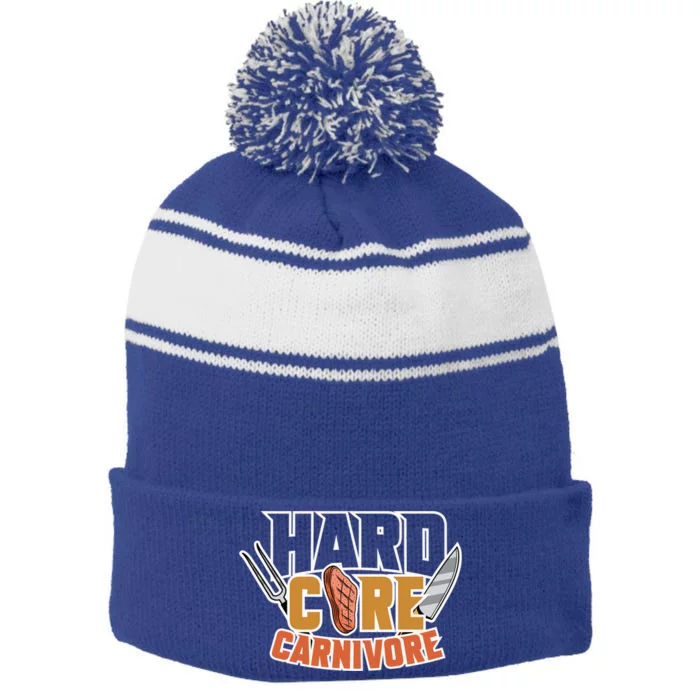 Hardcore Carnivore Bbq Party Meat Lover Bbq Grill Master Gift Stripe Pom Pom Beanie