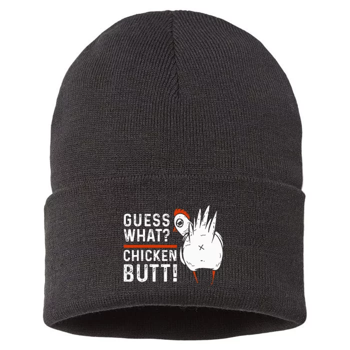 Hilarious Chicken Butt Joke! White Design Sustainable Knit Beanie