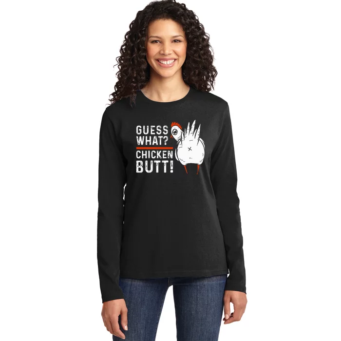 Hilarious Chicken Butt Joke! White Design Ladies Long Sleeve Shirt