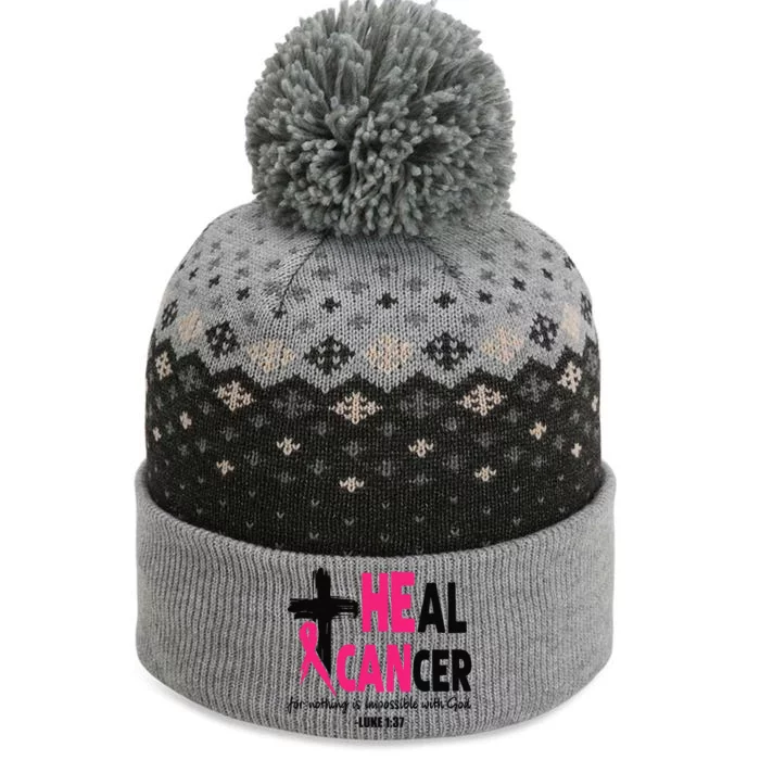 Heal Cancer Believe God Christian Breast Cancer Awareness The Baniff Cuffed Pom Beanie