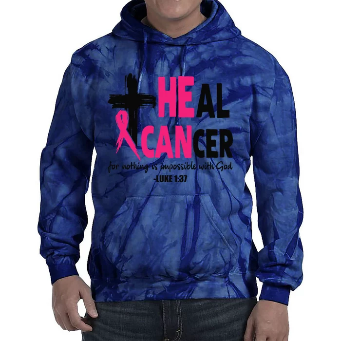 Heal Cancer Believe God Christian Breast Cancer Awareness Tie Dye Hoodie