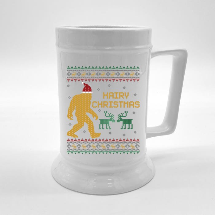 Hairy Christmas Bigfoot Santa Ugly Christmas Sweater Gift Front & Back Beer Stein