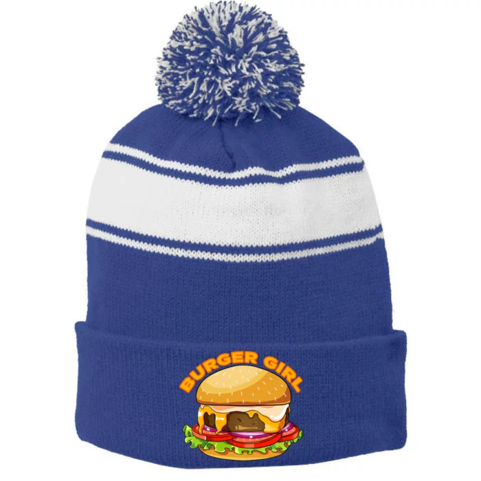 Hamburger Cheeseburger Burger Funny Fast Food Gift Stripe Pom Pom Beanie