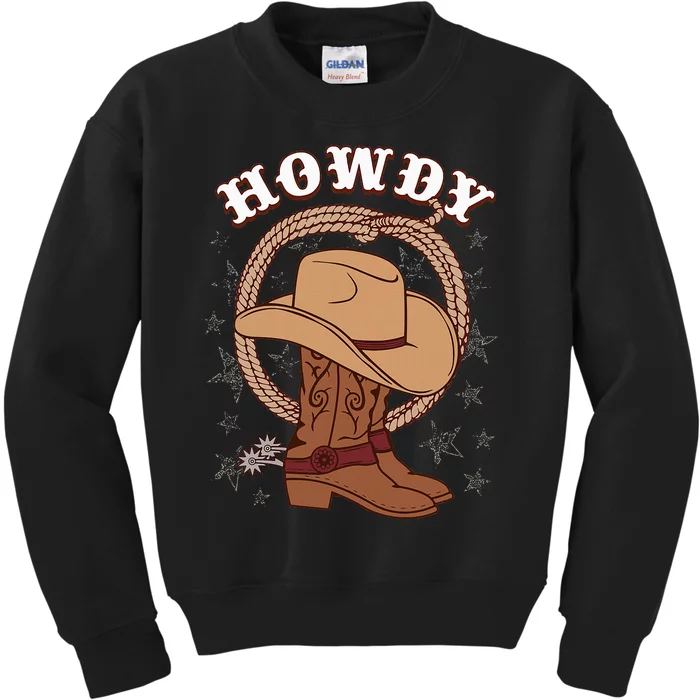 Howdy Cowboy Boots Hat Funny Rodeo Country Western Texas Kids Sweatshirt