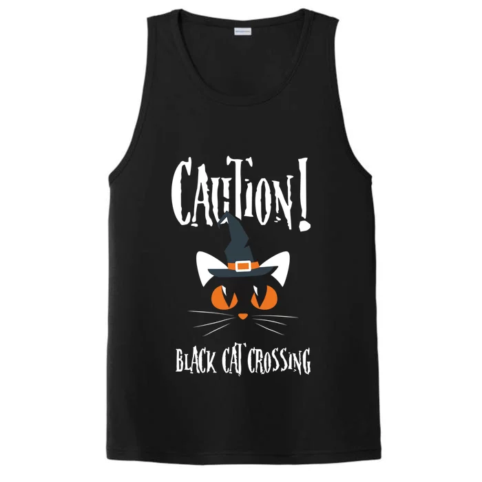 Halloween Caution Black Cat Crossing Classic Design Funny Gift Performance Tank