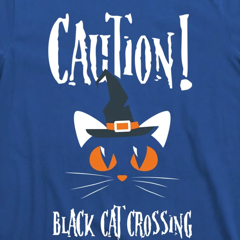 Halloween Caution Black Cat Crossing Classic Design Funny Gift T-Shirt