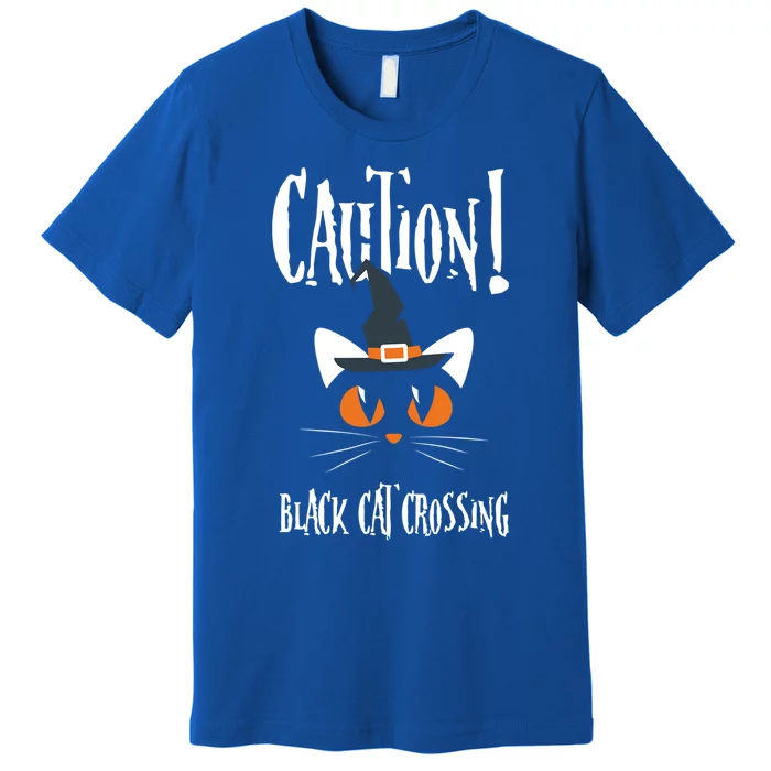 Halloween Caution Black Cat Crossing Classic Design Funny Gift Premium T-Shirt