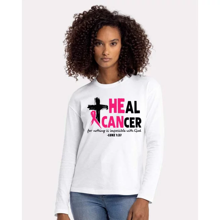 Heal Cancer Believe God Christian Breast Cancer Awareness Womens Cotton Relaxed Long Sleeve T-Shirt