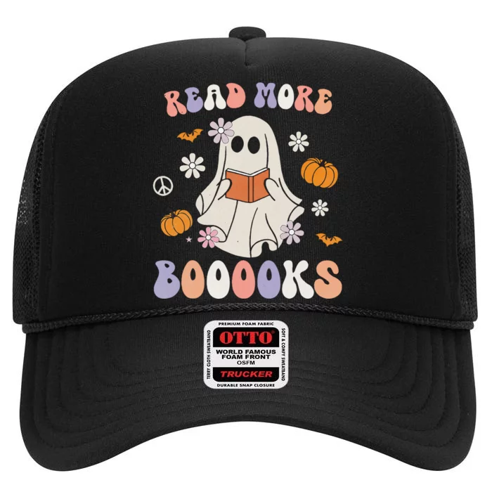 Halloween Cute Boo Read A Book Teacher's Day High Crown Mesh Trucker Hat