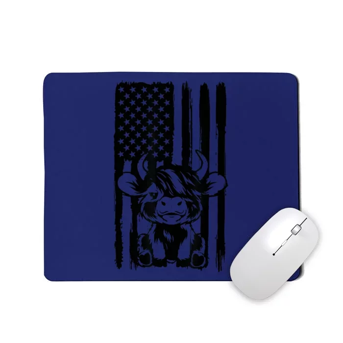 Highland Cow Baby American Flag USA Patriot Mousepad