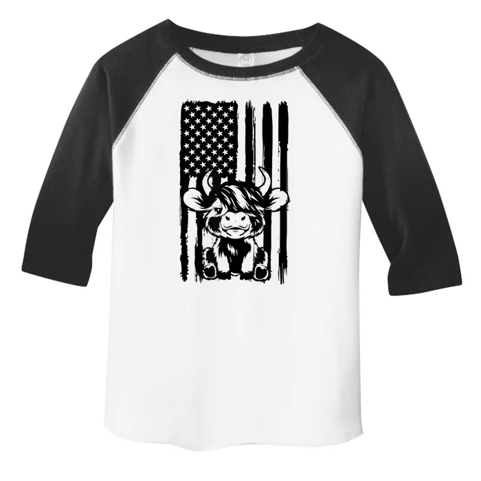 Highland Cow Baby American Flag USA Patriot Toddler Fine Jersey T-Shirt