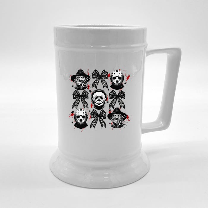 Halloween Coquette Bow Horror Characters Bow Spooky Season Front & Back Beer Stein