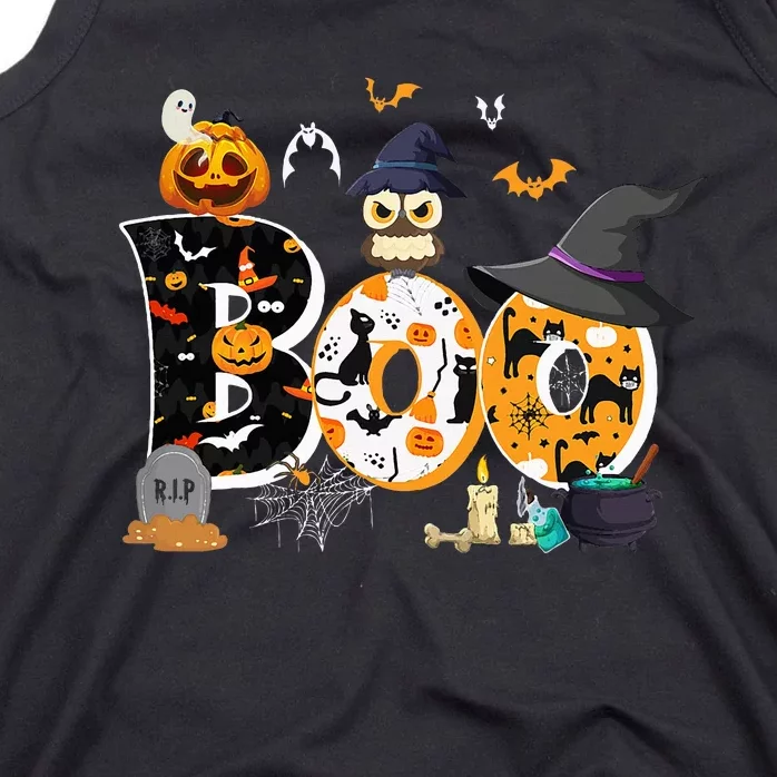 Halloween Costume Boo Owl Witch Hat Spider Pumpkin Tank Top