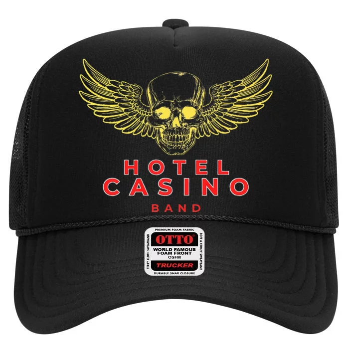 HOTEL CASINO Band Las Vegas Nevada High Crown Mesh Trucker Hat