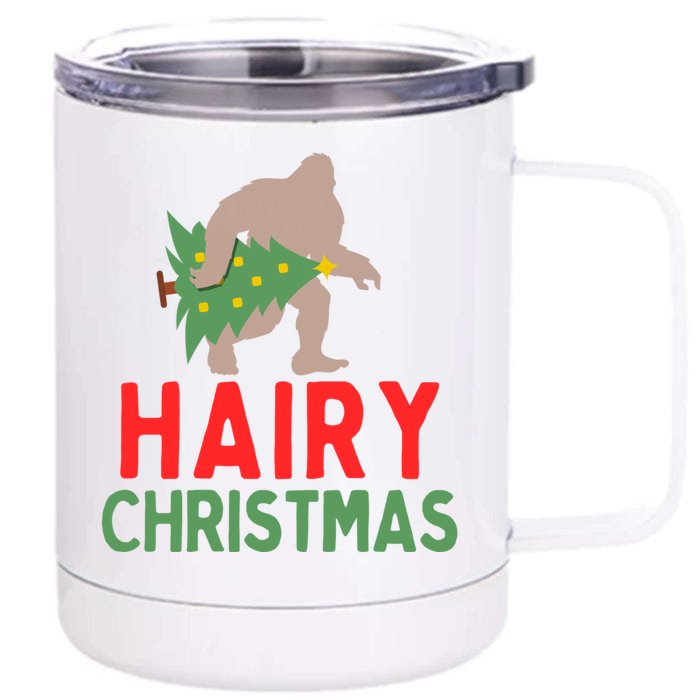 Hairy Christmas Big Foot Sasquatch Holding Tree Gift Front & Back 12oz Stainless Steel Tumbler Cup