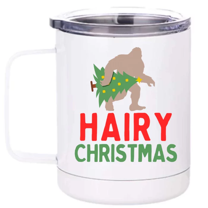 Hairy Christmas Big Foot Sasquatch Holding Tree Gift Front & Back 12oz Stainless Steel Tumbler Cup