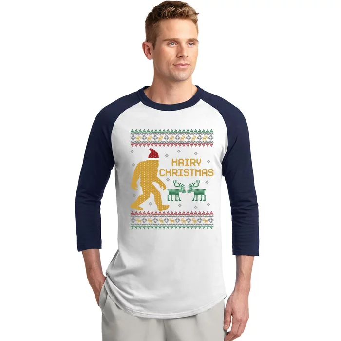 Hairy Christmas Bigfoot Santa Claus Ugly Christmas Sweater Gift Baseball Sleeve Shirt